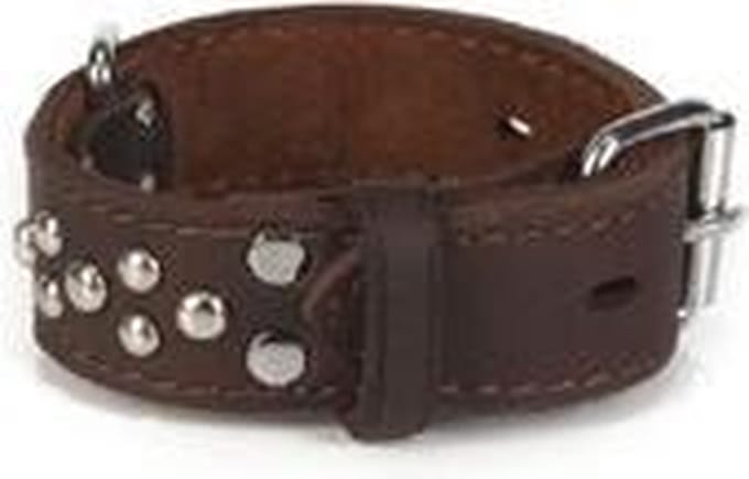 Leren halsband Noppy, bruin.