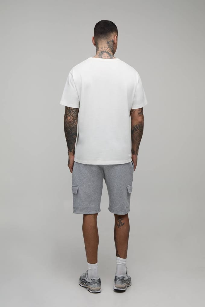 Hoge Losse Pasvorm Middellange Cargo Shorts | Grey Marl | Size Medium