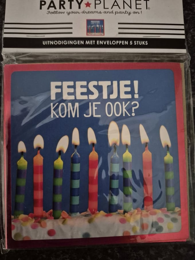 Biri, Uitnodiging kaarten, Feest, Kom je ook? Assorti afbeelding, 5 stuks met enveloppen.