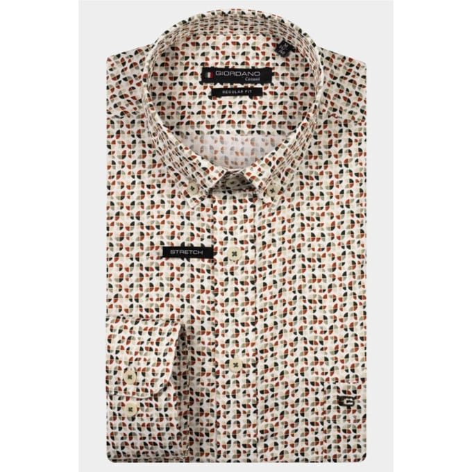 Giordano Overhemd Ivy Satin Stretch Abstract Graphic Pattern Groen-Multi / male