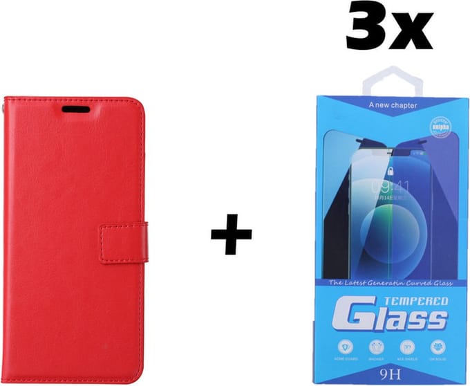 iPhone 6 Plus / 6s Plus Telefoonhoesje - Bookcase - Ruimte voor 3 pasjes - Kunstleer - met 3x Tempered Screenprotector - SAFRANT1 - Rood