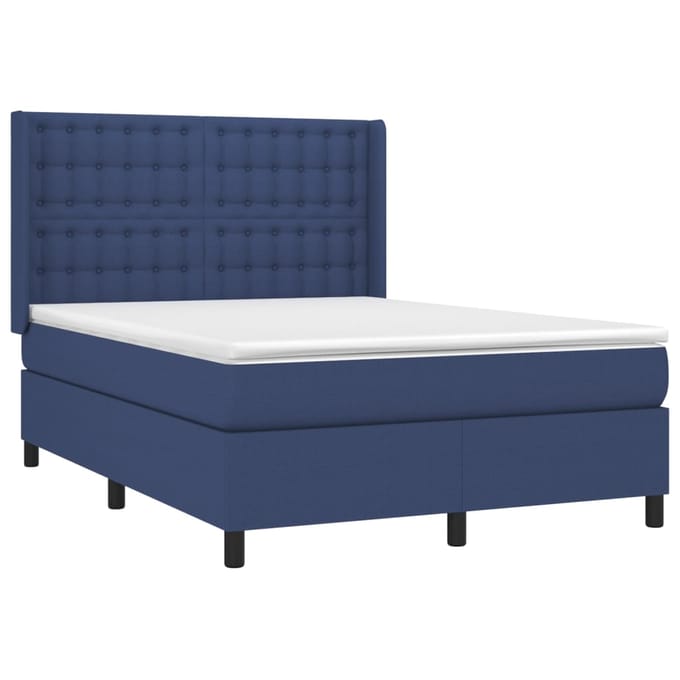 vidaXL - Boxspring - met - matras - stof - blauw - 140x200 - cm