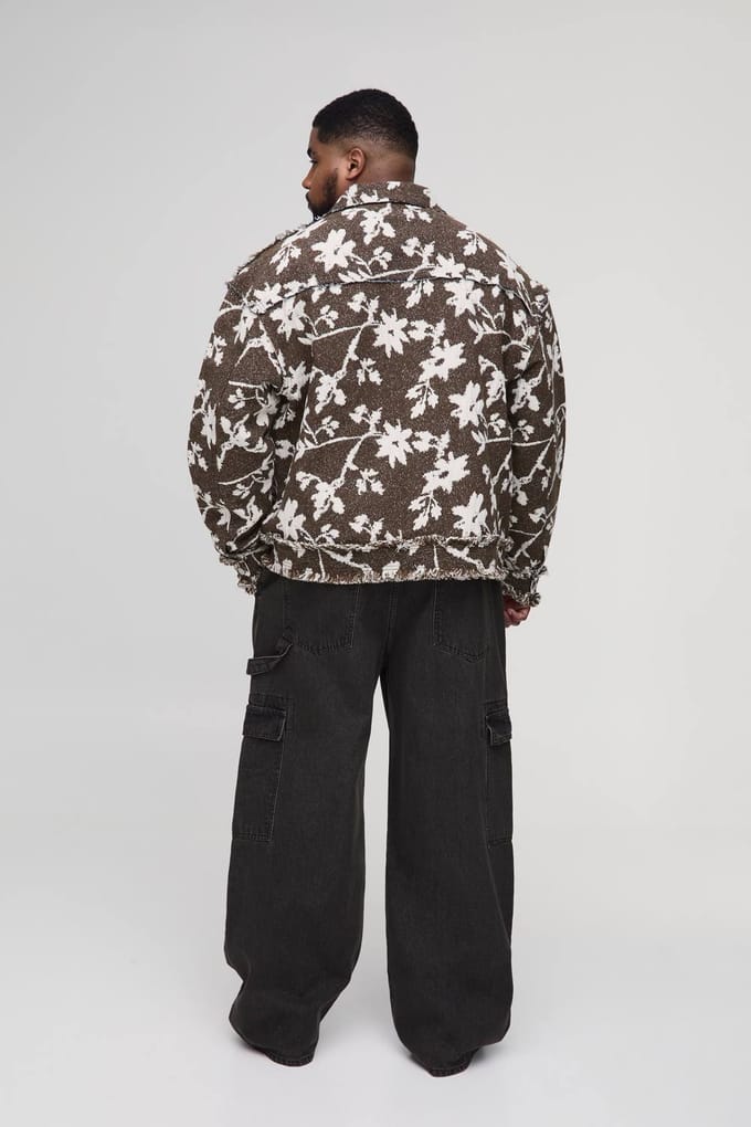 Plus Floral Tapestry Oversized Overshirt | Chocolate | Size 3XL