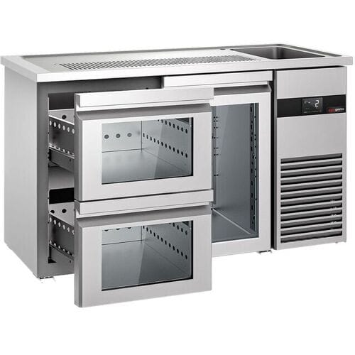 GGM Gastro Bierkoeling PREMIUM - 1550x700mm - 1 glazen deur & 2 laden zilver