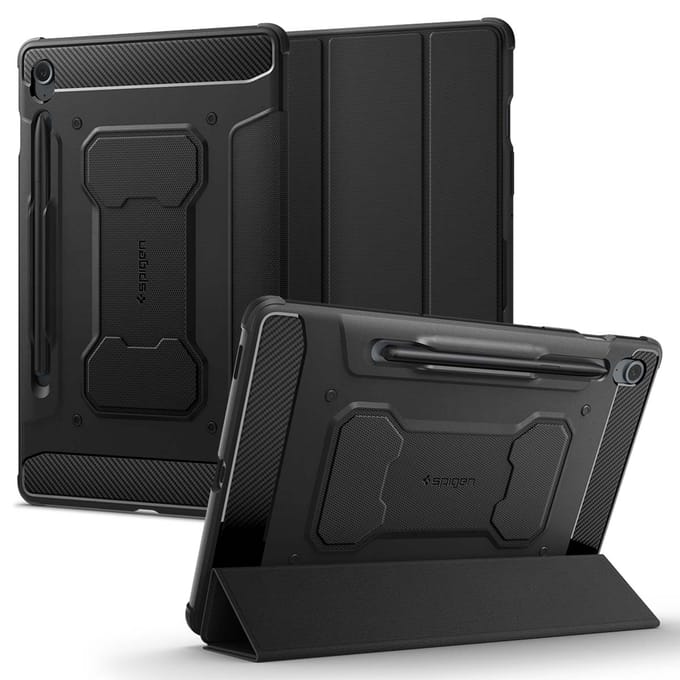 Spigen Rugged Armor Pro Bookcase voor de Samsung Galaxy Tab S10 FE / S9 FE - Zwart