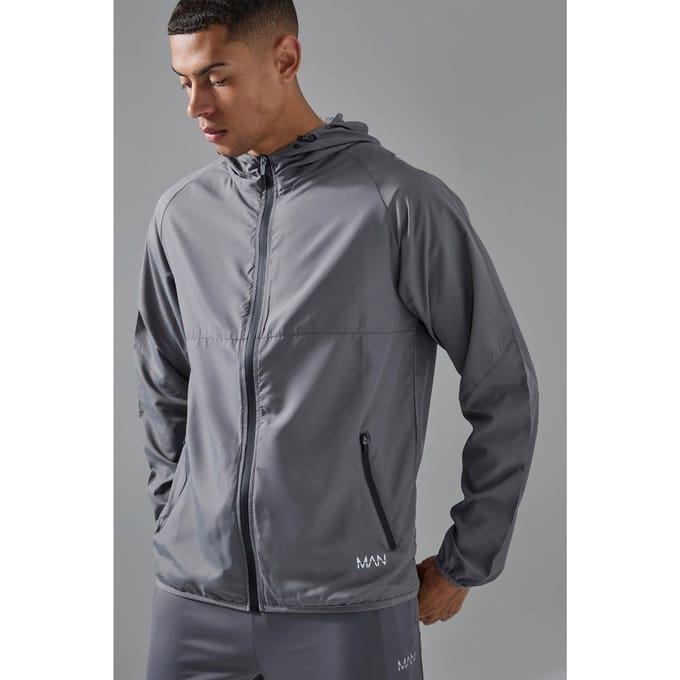 Man Active Ripstop Shower Resist Windbreaker Jacket | Charcoal | Size Medium