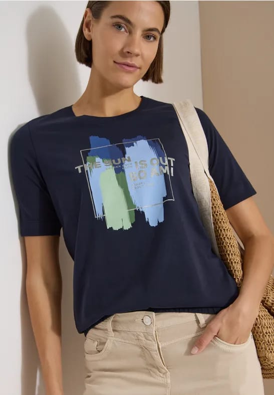 Shirt met ronde hals en opdruk op de voorkant