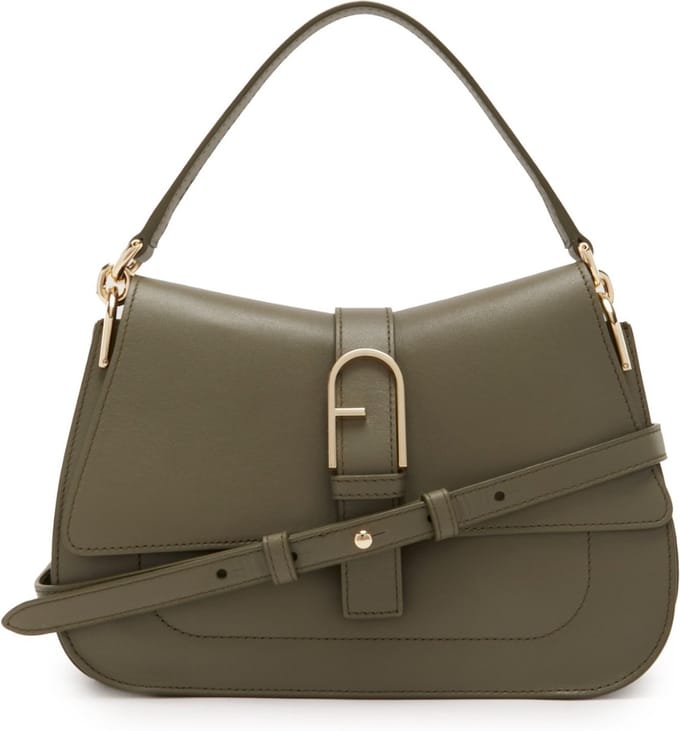 FURLA Leren Schoudertas Flow Top Handle Sage Kaki