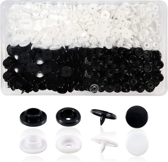 150 Sets Drukknopen Plastic T5 12mm Wit en Zwart voor Accessoires, Kleding, DIY en Scrapbooking