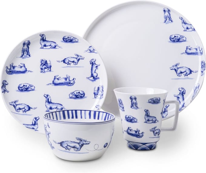Heinen Delfts Blauw - Serviesset Teckel Nhaan - Porselein - 4-delig