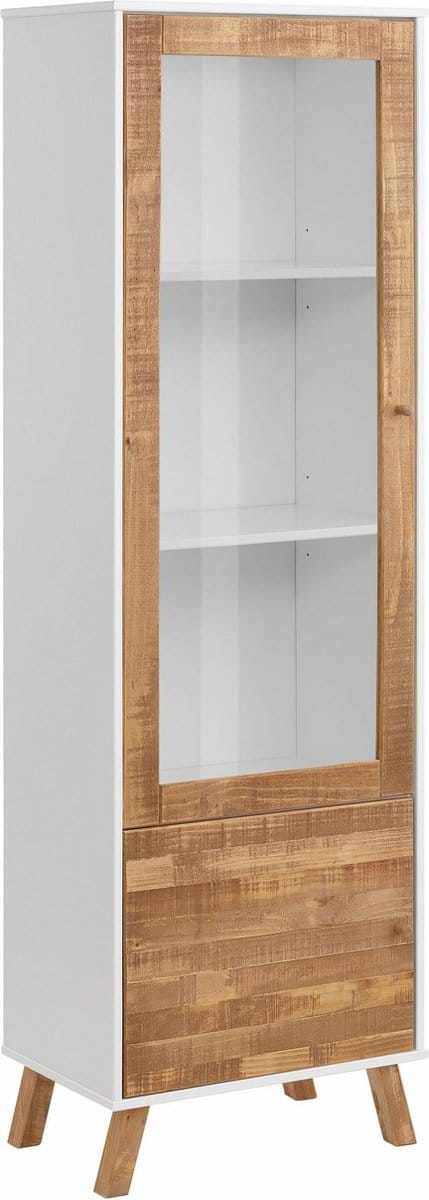 Rondo-Vitrinekast - 1 Glasdeur 1 Lade - Wit/Natuur