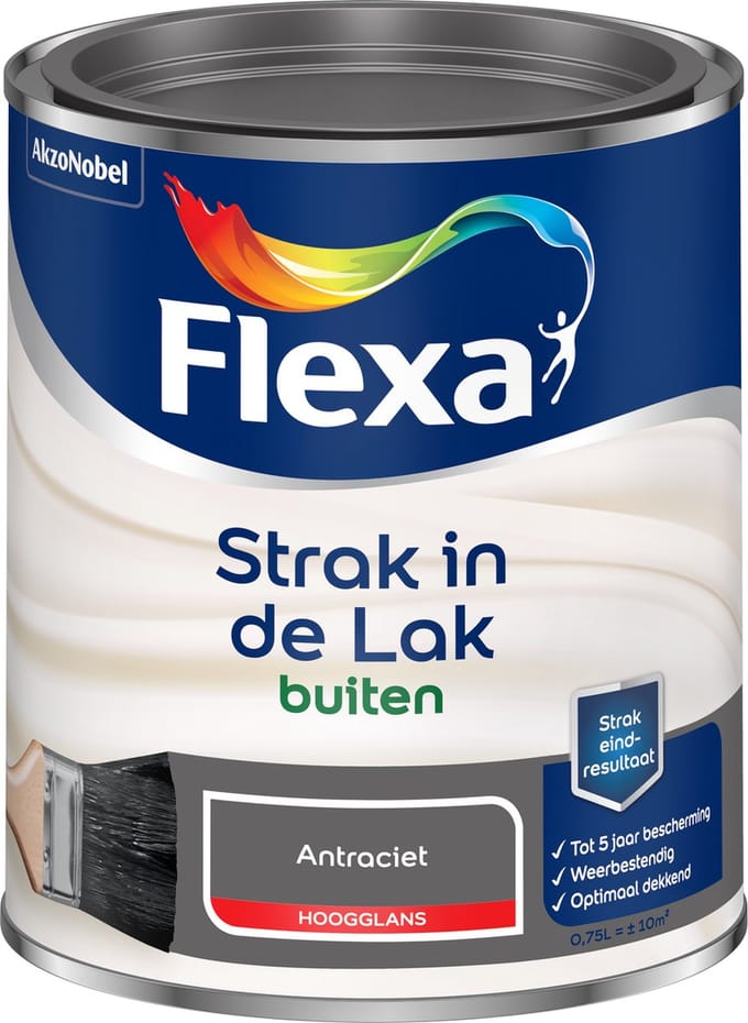 Flexa - Strak In De Lak Buitenlak Hoogglans - Antracietgrijs - 750 Ml