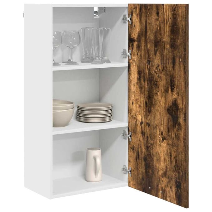 vidaXL - Hangkast - Gerookte - Eik - en - Wit - 50 - x - 31 - x - 100 - cm - Bewerkt - hout