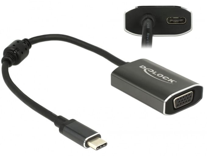 Premium USB-C naar VGA en USB-C PD adapter met DP Alt Mode (1920 x 1200) / zwart - 0,20 meter
