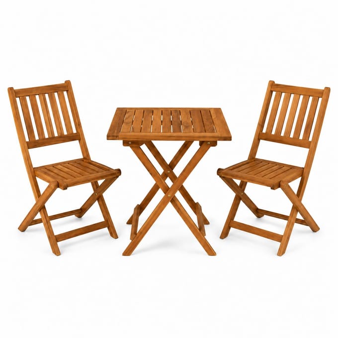 3-Delige Bistroset - Acaciahout - 2 Tuinstoelen & 1 Tuintafel Vierkant - Tuinset 2 persoons - Inklapbaar