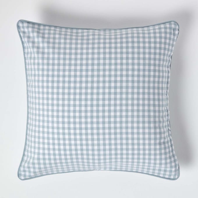 Homescapes Gingham katoenen kussenhoes 60 x 60 cm blauw