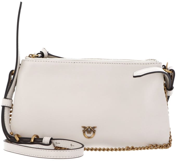 PINKO schoudertas Double Mini Vitello Morbido White + White + Antique Gold wit