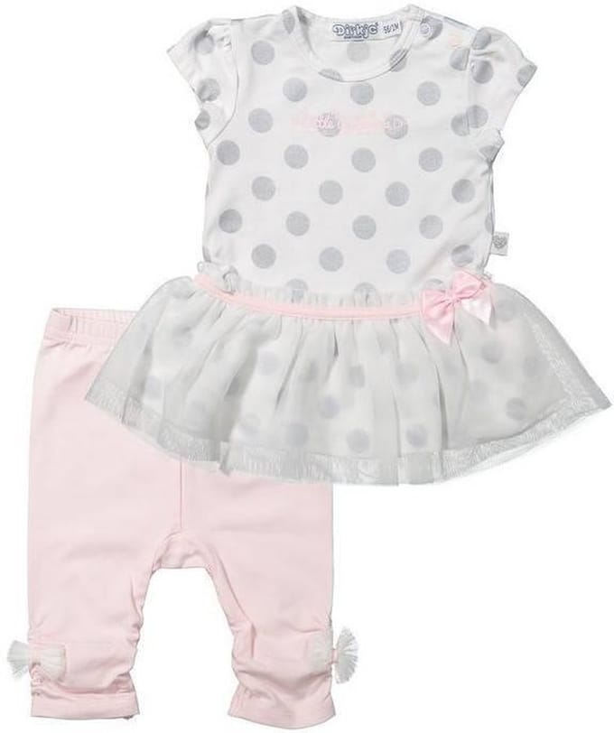 Dirkje Meisjes Kledingset - White + silver + light pink - Maat 74