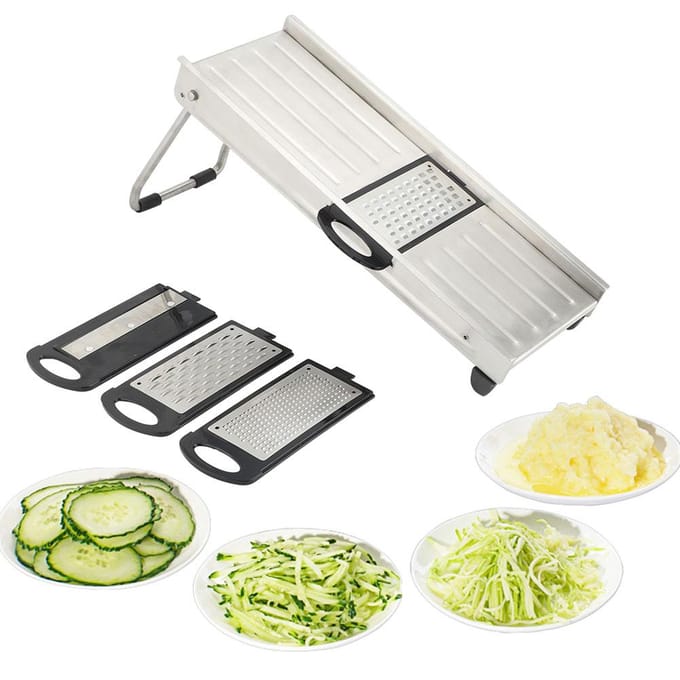 Multifunctionele RVS Professionele Groente-Aardappel Snijder Rasper met 4 Bladen gray