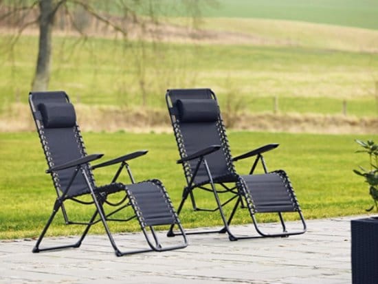 Tuinstoelen 2-pack zwart - OUTFIT - verstelbaar met hoofdkussen