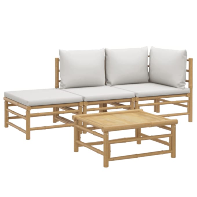 vidaXL - 4-delige - Loungeset - met - kussens - bamboe - lichtgrijs