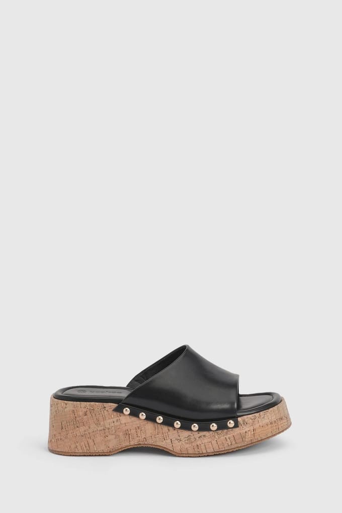 boohoo Dames Flatforms Met Kurk En Studs | Zwart | Maat: 39