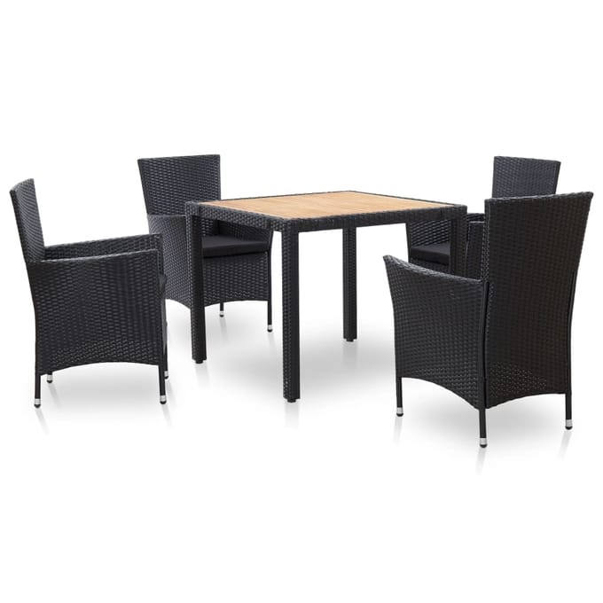 vidaXL - 5-delige - Tuinset - met - kussens - poly - rattan - zwart