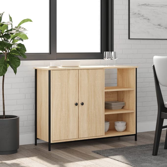 vidaXL - Dressoir - 100x33x75 - cm - bewerkt - hout - sonoma - eikenkleurig