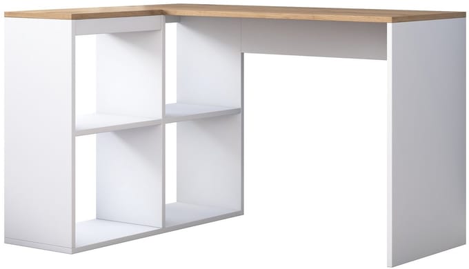 CALICOSY - Hoekbureau in eiken- en witdecor L120 cm - CASSIE