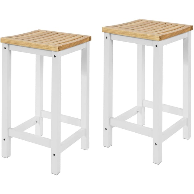 SoBuy FST29-WNx2 Barkruk set van 2 - Max. 100 kg - 35 x 35 x 61 cm - Wit/ Bruin