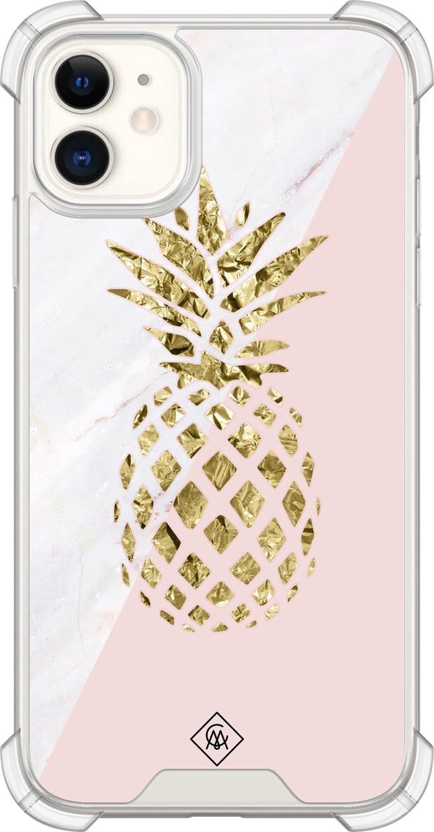 Casimoda® hoesje - Geschikt voor iPhone 11 - Ananas - Shockproof case - Extra sterk - Siliconen/TPU - Roze, Transparant