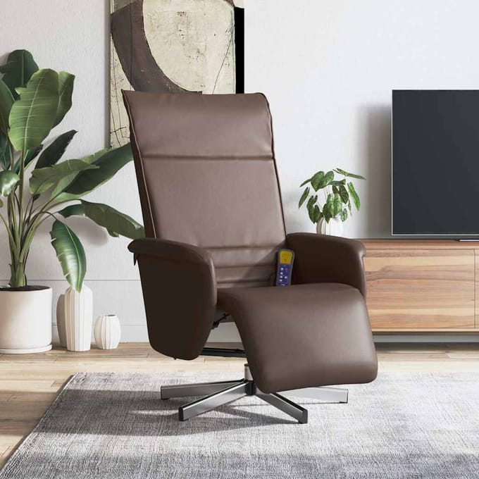 vidaXL - Massagestoel - verstelbaar - met - voetensteun - kunstleer - bruin