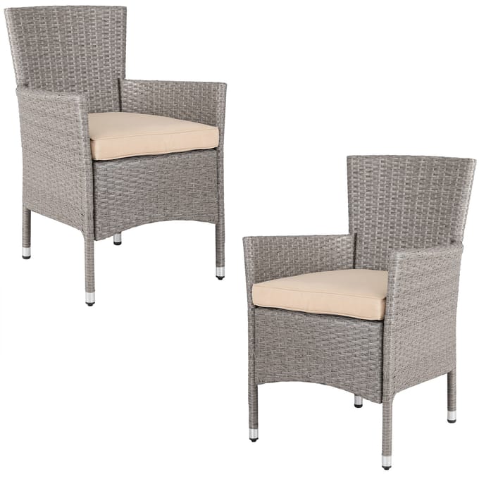 Casaria Polyrattan Tuinstoel - 2 stuks Stapelbaar & Kussen - Beige