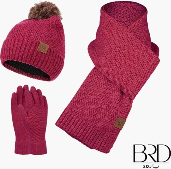BRD® Winterset met Wol Bordeaux - Muts met Pompon Sjaal Handschoenen - Dames & Heren
