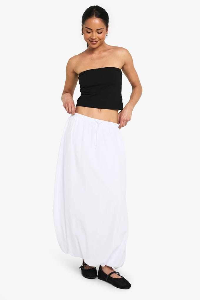 boohoo Dames Geweven Maxi Rok met Bubbelzoom | White | Maat: Medium