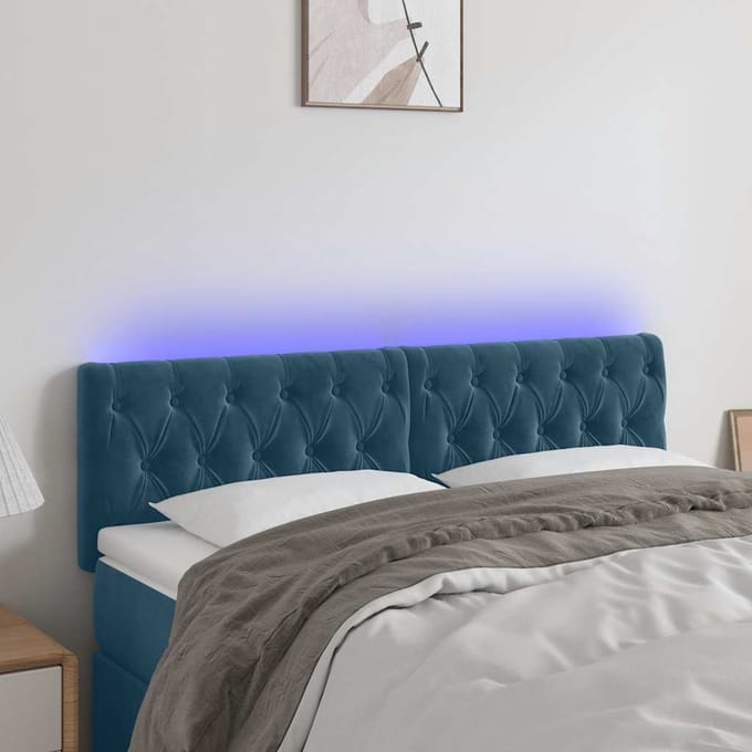 vidaXL - Hoofdbord - LED - 160x7x78/88 - cm - fluweel - donkerblauw