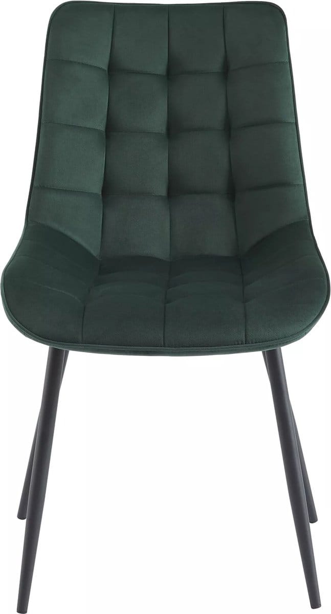Vente-unique Set van 2 gestoffeerde stoelen - Fluweel en zwart metaal - Groen - OLLUA