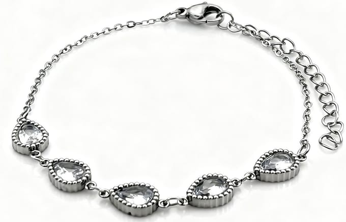 Armband - RVS - met kristallen - zilverkleurig - 16-21 cm - dames