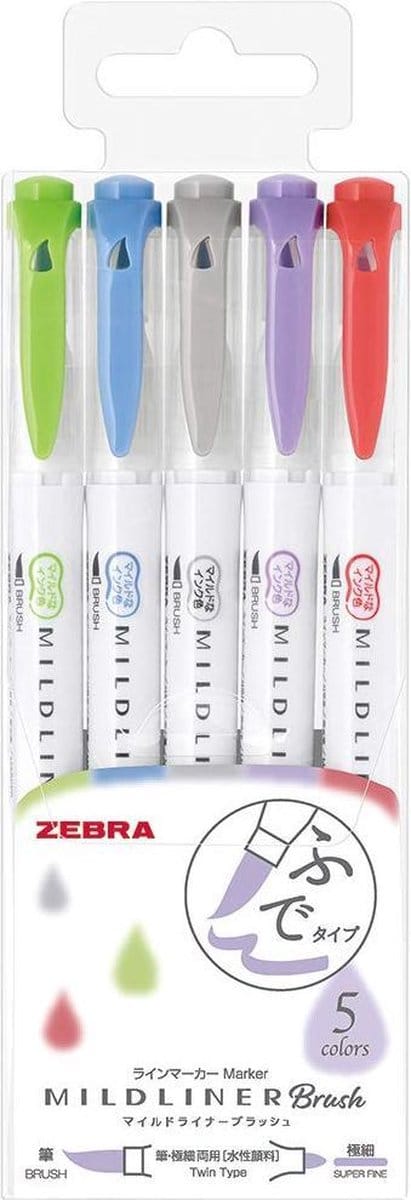 Zebra Mildliner Brush : Verfijnd - 5 stuks - Brush + Stift - Bullet journal - JP