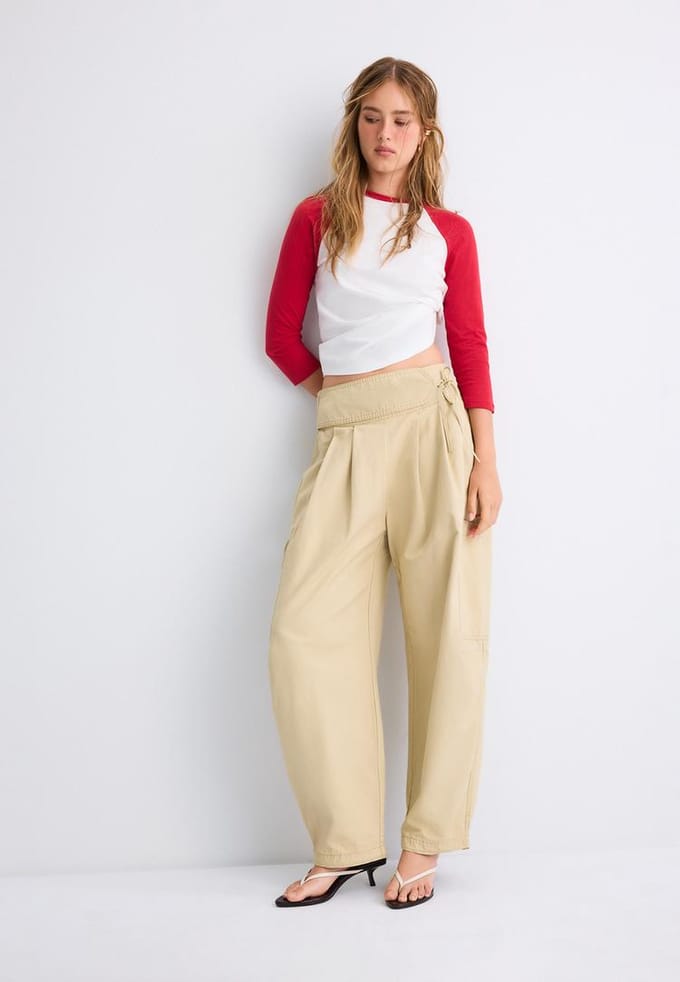 Stradivarius Baseball T-shirt met 3/4-mouw  Rood XL