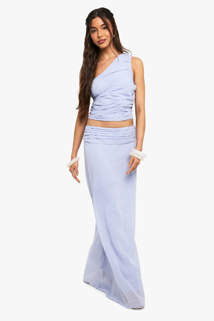 boohoo Dames Chiffon Puddle Hem Maxi Rok | Blauw | Maat: 40