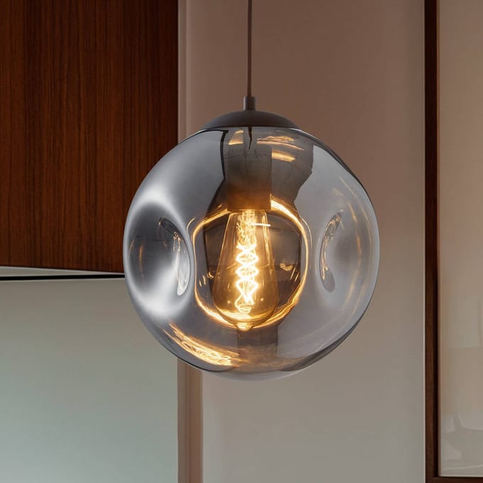 Lindby - hanglamp - 1licht - Glas, ijzer - H: 24 cm - E27 - rookgrijs, koffie