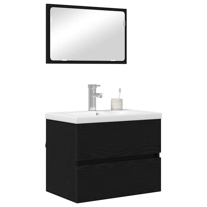 vidaXL - Badkamermeubel - Set - 3 - st - Zwart - Eiken - 61 - x - 39 - x - 45 - cm