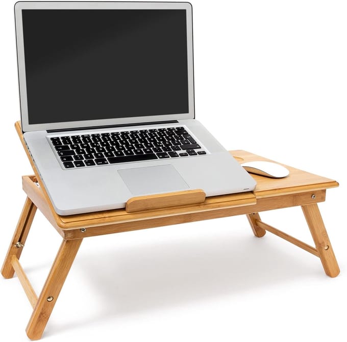 Famanu - Verstelbare bamboe laptoptafel – inklapbaar – 72,5x35 cm – natuurlijk design
