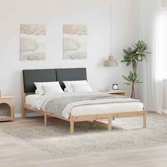 vidaXL - Bedframe - Bruin - en - donkergrijs - 150 - x - 200 - cm - Massief - grenenhout
