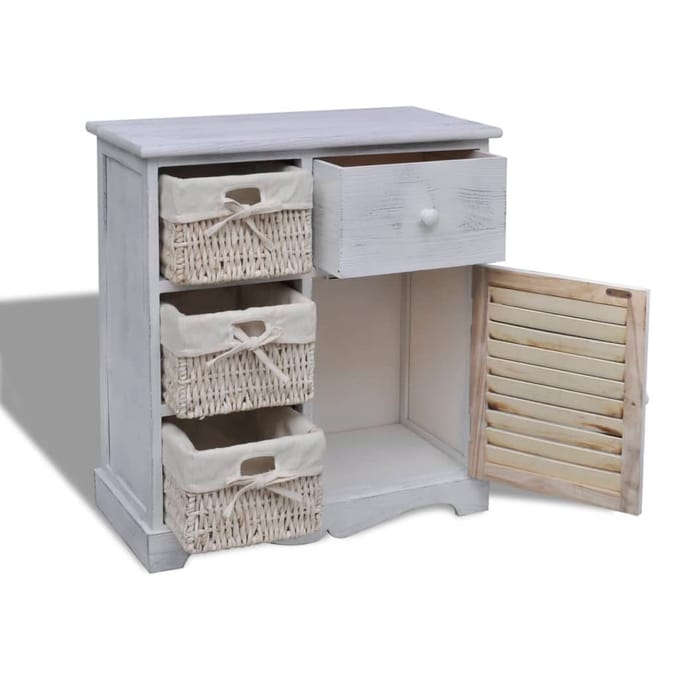 vidaXL - Kast - met - links - 3 - weefmanden - hout - wit