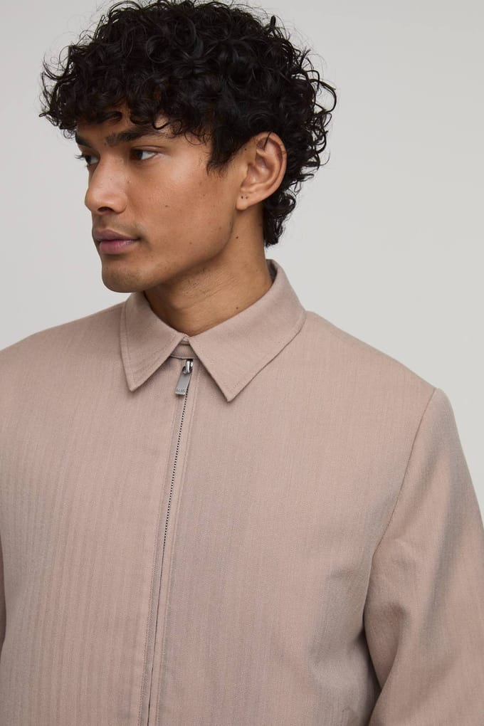 Herringbone Relaxed Fit Tailored Co-Ord Jacket | Taupe | Size Small