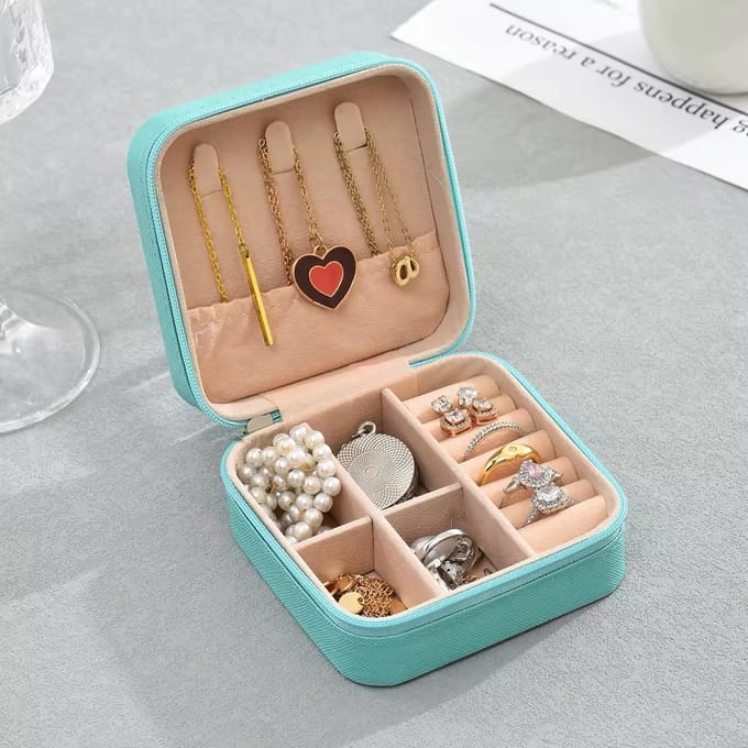 Emilie collection - sieradendoos - mini beautycase voor op reis - etui sieraden - blauw