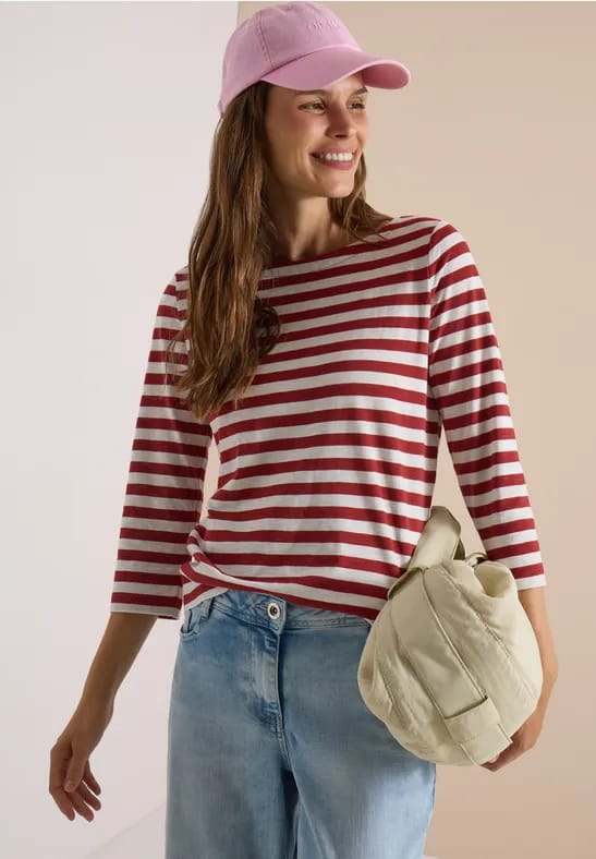 Basic Shirt met boothals en strepen