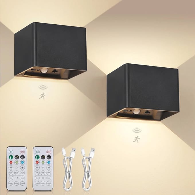 LED Wandlamp met Bewegingsmelder en Afstandsbediening - Draadloos, Oplaadbaar, 2 Stuks
